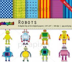 Robots - digital clip art, digital papers - Personal and Commercial Use