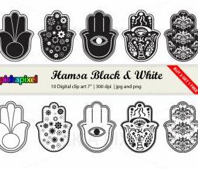 Hamsa Black and White - digital clip art - Personal and Commercial Use