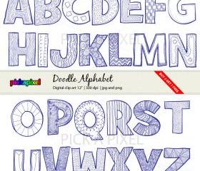Doodle Alphabet A-Z - Letters- digital clip art - personal and commercial use